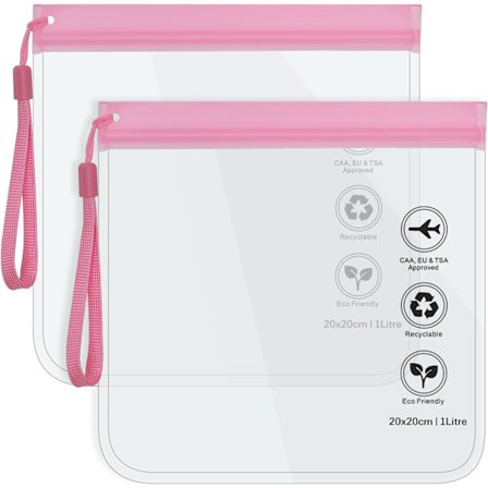 Klar rejse toilettaske - Lufthavnssikkerhedsposer til væsker, lufthavnsvæskepose 20 x 20 cm TSA-godkendt, rejsetilbehør, makeuptasker, ferieessens