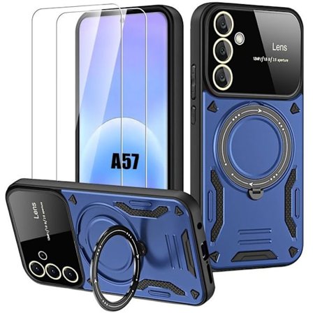 Cover til Samsung Galaxy A57 5G, Stødabsorberende med Kamerabeskyttelse - Marineblå - 2 Hærdede Glas