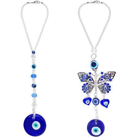2 Set Evil Eye Bilbackspegel Hängande Tillbehör, FineGood Blå Evil Eye Bilprydnader Lyckobil Dekoration Hänge för Backspegel