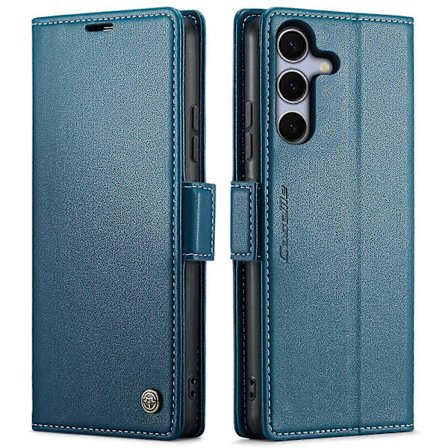 For Samsung Galaxy S25 FE Deksel CASEME 023 Serie RFID-blokkerende Glanset Stativ Telefon Deksel Blå