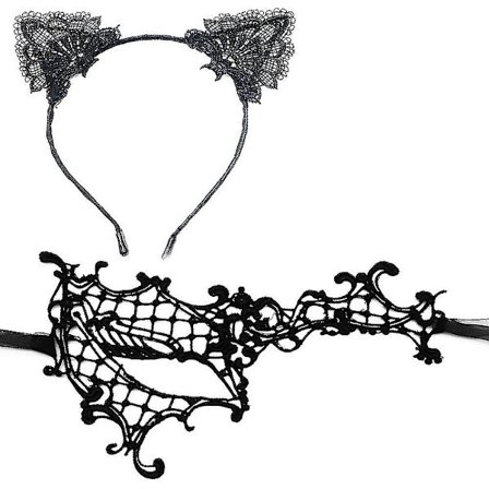 Fashion Cat Ears Headband Lace Eye Mask Costume Couples Cute Sexy Eyemask Masquerade Mask Hair Elastic Hoop