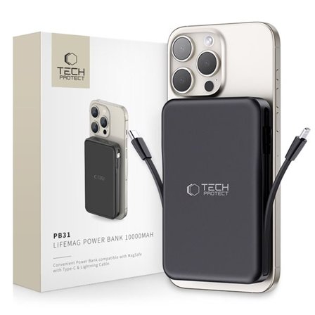Tech-Protect LifeMag PB31 10000mAh MagSafe Power Bank 15W USB-C/USB-A + built-in cables - black