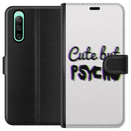 Kompatibelt Lommeboketui til Sony Xperia 10 IV Minimalistisk glitchtypografi med texten cute but psycho i neonliknande färgeffekt