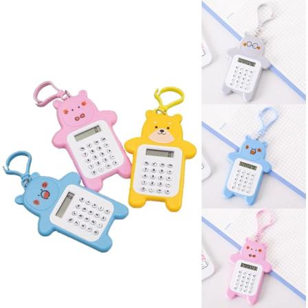 3-pak Mini Lommeregner, 8-cifret Display Grundlæggende Lommeregner, Sød Tegneseriebjørn Lommeregner, Bærbar Lille Lommeregner med Nøglering til 