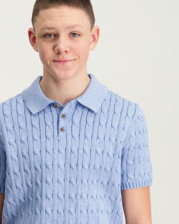 Polo Ralph Lauren Cable-Knit Cotton Polo-Collar Sweater Bleu Polos Garçon - Kids Brand Store