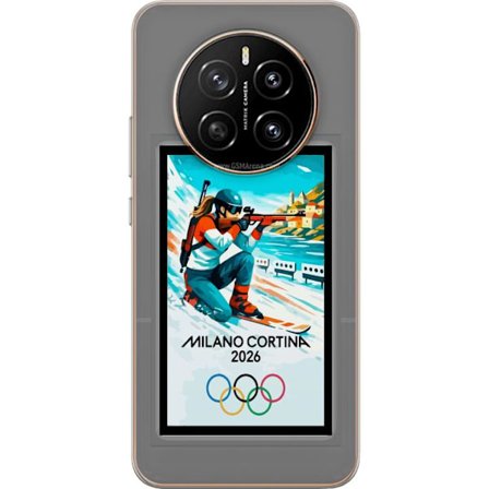 Kompatibelt Mobildeksel til Honor Magic7 Retroplakat Cortina Milano 2026 med fjell, vintersportsutøvere, italienske trikolor, Milano-katedralen og oly