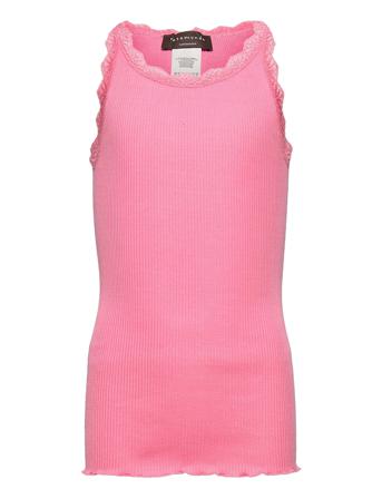 Silk Top Regular W/ Lace T-shirt Ærmeløs Lyserød Rosemunde Kids