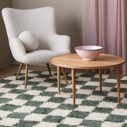 Shaggy Rug Checkered Chessie Green/Off White Small Oeko-Tex