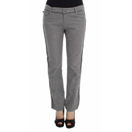 Ermanno Scervino, Ermanno Scervino Gray Cotton Straight Fit Casual Pants Grijs, Dames, Maat:L,Katoen