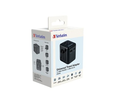 Verbatim UTA-02 Univ. Travel Adapter 1 xUSB-C PD 20W/1 xUSB-A QC 3.0 ACCS