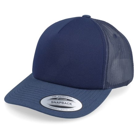 Yupoong - Blauw trucker Cap - Foam Blank Flat Navy Trucker @ Hatstore