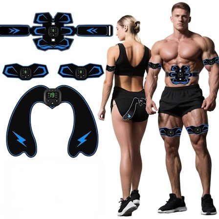 EMS Ab Stimulator, USB Genopladelig Muskeltoner med 6 Tilstande & 19 Niveauer - Professionel Abdominal Elektrostimulator til Mavemuskler, Arme &