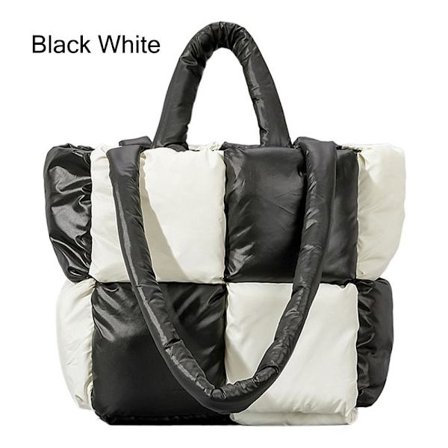 Puffertaske Quiltet mulepose til kvinder SORT HVID SORT HVID
