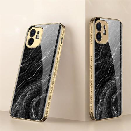 Iphone 12 Lyx Glas-skal Guld Barock Elegant Svart Rosa Rokoko Black One Size