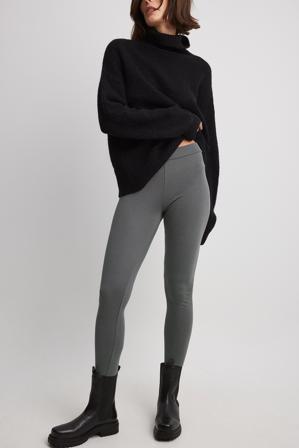 NA-KD Leggings i jersey med mellanhög midja - Leggings - Grå - X-Small