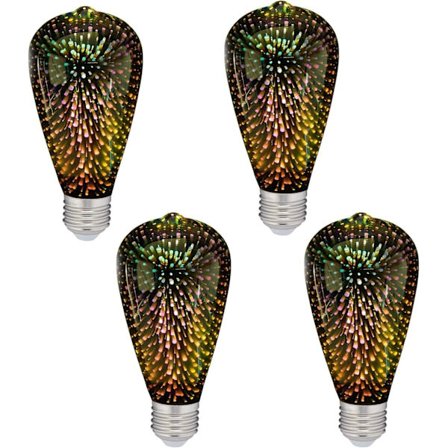 Fyrværkeri Pære, E27 4W Vintage Edison Dekorativ 3D Stjerneeffekt LED Pære Sølvglas Filament Pære, Stjerneskær Dekoration