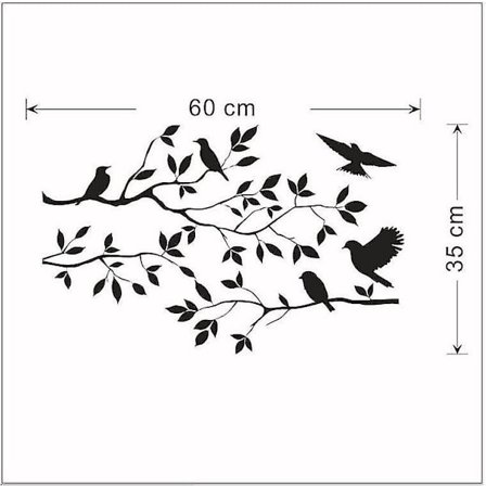 Fåglar och blommor vinyl väggdekal, 35,5 x 61 cm