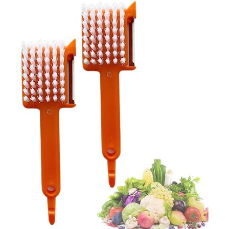 Multifunksjonell skrellerbørste, 5-i-1 grønnsaksskreller med børste, rustfritt stål potetskreller (2 stk - oransje)