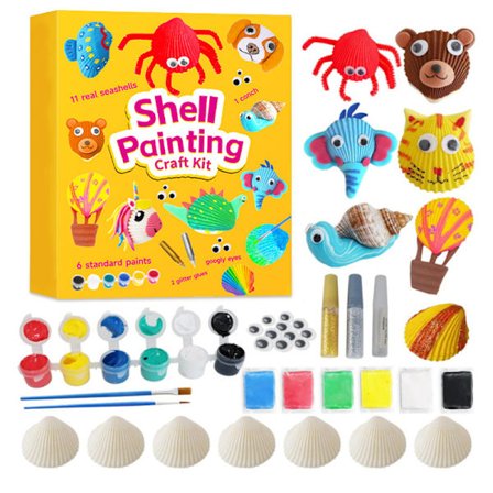 Malesett med skjell for barn - Gaveeske for kunst og håndverk for gutter og jenter i alderen 4-12 år
