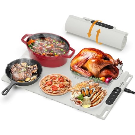 2025 Seneste Model Elektrisk Varmeplade til Mad - Fuld Overflade Hurtig Opvarmning Silikonebakke med 3-Niveaus Temperatur, Auto-Sluk, Hævede Fødder