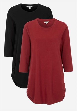 Cellbes of Sweden - Trikåtunika med 3/4-ärm 2-pack - vinröd + svart - för damer - 46/48