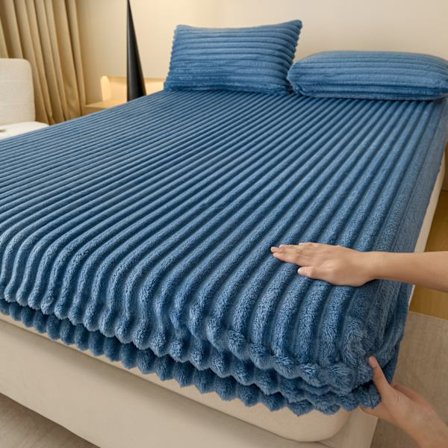 Madrasbeskytter/Betræk - Med pudebetræk, flannel lagen med elastik, 120*200cm (Blå)