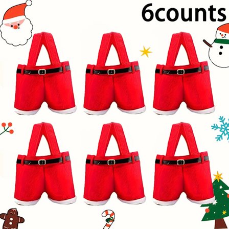 6 stk. Julemandens Bukser Gaveposer - Rød og Hvid med Gyldent Spænde, Perfekt til Juledekorationer, Festgaver, Hjemme- & Køkkendekor, Vare (FMY)