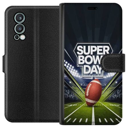 Kompatibelt Lommeboketui til OnePlus Nord 2 5G Super Bowl Day plakat med amerikansk fotball på opplyst arena i dramatisk sportsdesign