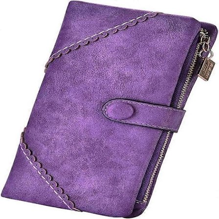 Lila Vegansk Läder Damplånbok Bifold Clutch Stor Kapacitet Kortorganisatör Spänne Lång Plånbok för Flickor Godisfärg - Perfekt