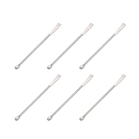 Lab Mini Scoop 6 stk. Rustfrit Stål Prøveudtagningsreagens Ske Laboratorium Dobbelt Hoved Spatel 125mm(sølv)