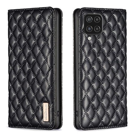 Yhteensopiva Samsung Galaxy A12 timanttikuvioinen magneettinen nahkainen suojakotelo - WELLNGS