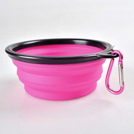 Vikbar hundskål i silikon Utomhusresor Bärbar hopfällbar valpmatningsskål Vattenskål Pink