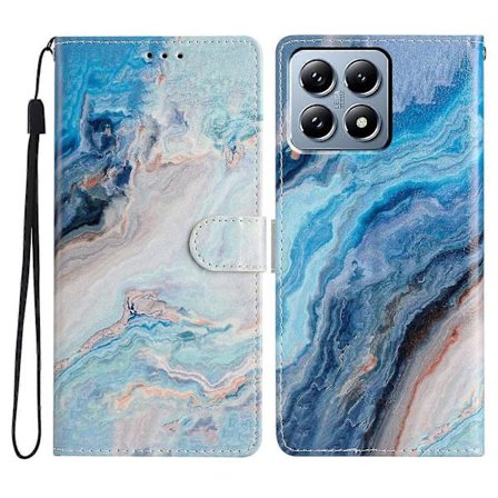 Til Xiaomi 14T Pro Wallet Telefon Cover PU Læder Mønster Print Stå Telefon Cover med Rem - Blå Marmor (Blå Marmor)