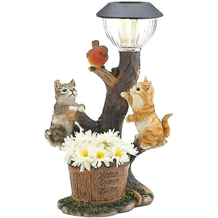 Led Solar Light Kanin Kat Dyreskulptur Resin Statue Lampe Have Ornament [DB] kitten