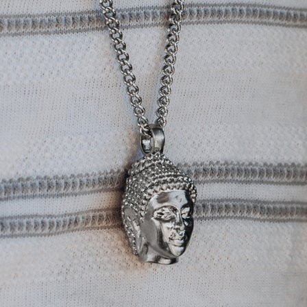Collana con Buddha in acciaio color argento per uomini - Collane in acciaio