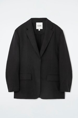 COS Women's Relaxed Single-Breasted Linen Blazer in Black