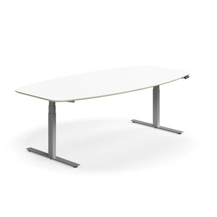 Höhenverstellbarer Konferenztisch NOVUS, 2400x1200 mm, silber/weiß