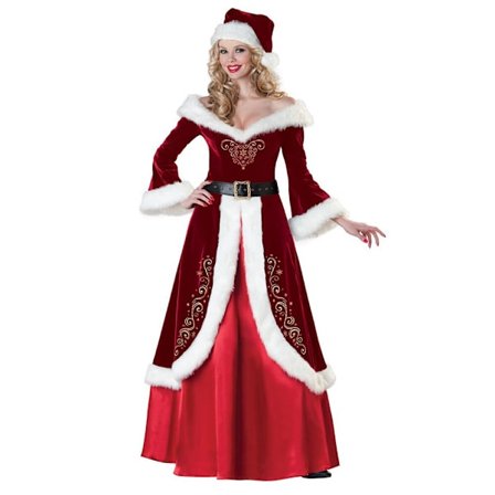 Fru Claus Kostume V-hals Kjole Skater Prinsesse Lange Ærmer Bel