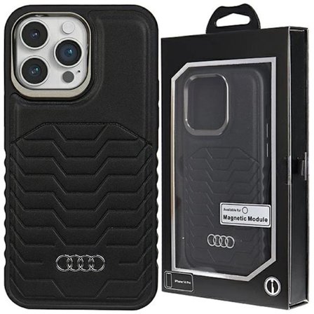 AUDI SYNTETISK LÆDER TASKE MED MAGSAFE TIL IPHONE 15 PRO MAX - SORT