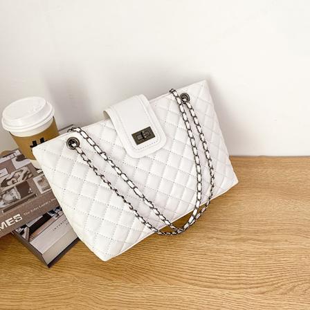 Dametaske Ny Mode Casual Rhombisk Broderi Trådkæde Taske Dame En Skulder Crossbody Taske Til Efterår Og Vinter 2020 White