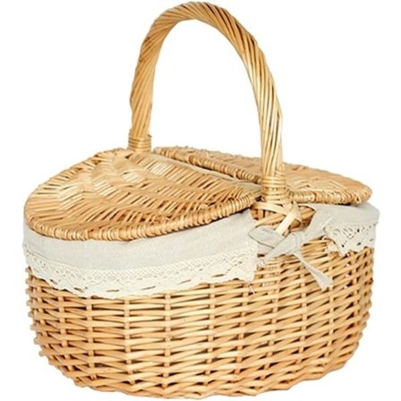 Picknickkorg i Vicker med Lock, Cornucopia Korg, Mittpunkt, Landsby Picknickkorg, Country Kläder Fest Bröd Vävd Korg