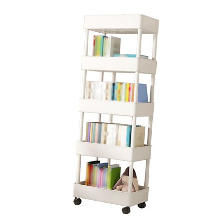 Bokorganisatör med Hjul Flerlagers Vagn i Plast Rullande Förvaringshylla för Vardagsrum Kök Kontor.C