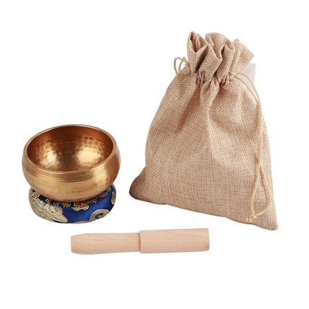 Håndlaget Nepal Meditasjons Syngebolle Sett med Pute Kølle Oppbevaringspose