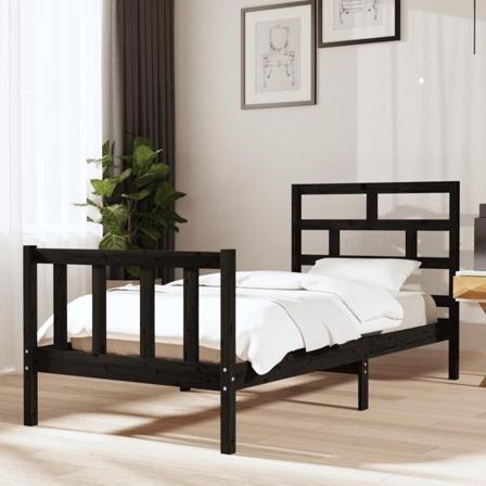 Vidaxl Sängram Svart Massiv Furu 90x200 Cm Svart
