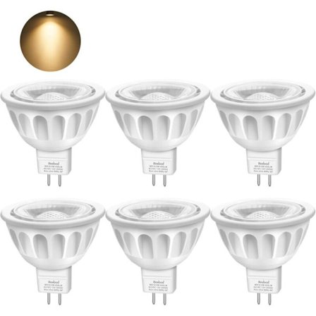 GU5.3 LED MR16-lampe, varmhvit 3000K, 5W tilsvarende 50W halogenlampe, AC/DC 12V, 450lm, 40° vinkel, ikke dimbar, 6-pakning