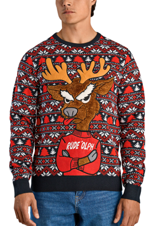 Lindbergh 3D Xmas knit Stickat Herr Blå XXL