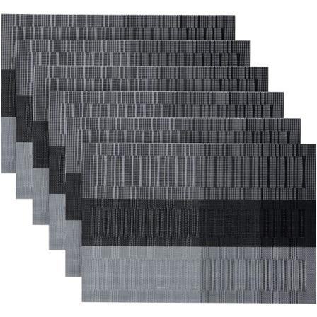 Set med 6 plassmatter i PVC, vaskbar, sklisikker, varmebestandig, enkel