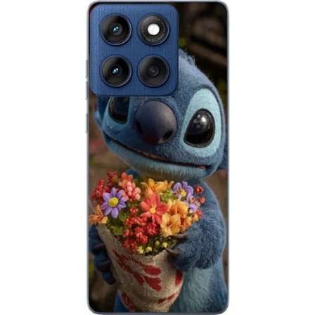 Kompatibel Mobilcover til Motorola Motorola Edge 60 Sød blå figur med store øjne, der holder en farverig buket i en varm og kær stil