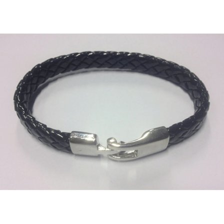 Armband flätad ca 1cm brett med metallspänne PU läder - Svart