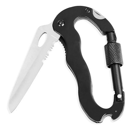 /EA/Karabin Kniv Sort 5 i 1 Rustfrit Stål Ergonomisk Multifunktions Karabin Nøglering til Bjergbestigning Camping
